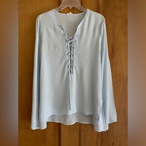 Light blue lace up front top